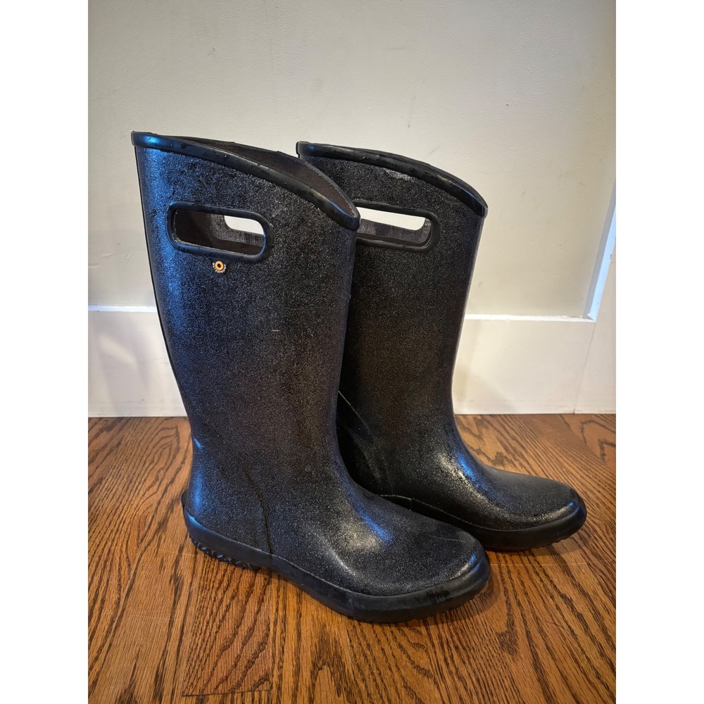 Bogs Glitter Rain Boots Women 8 Black Waterproof Winter Snow Boots